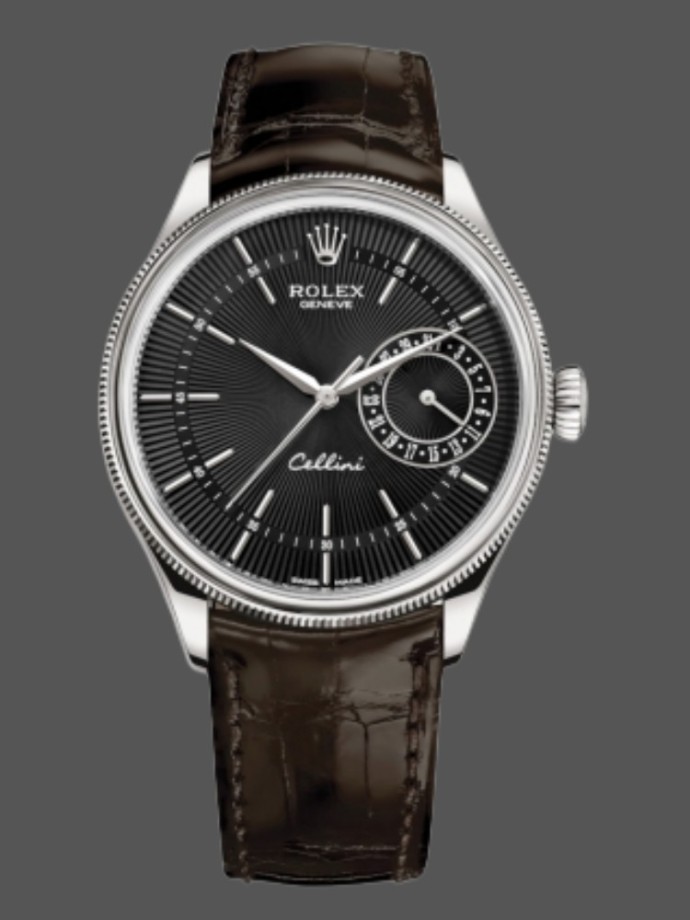 rolex cellini date 50519 brown leather black dial 39mm mens replica watch