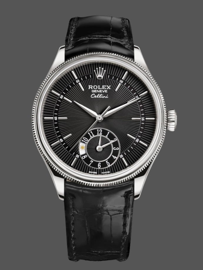 rolex cellini dual time 50529 black dial white gold 39mm mens replica watch
