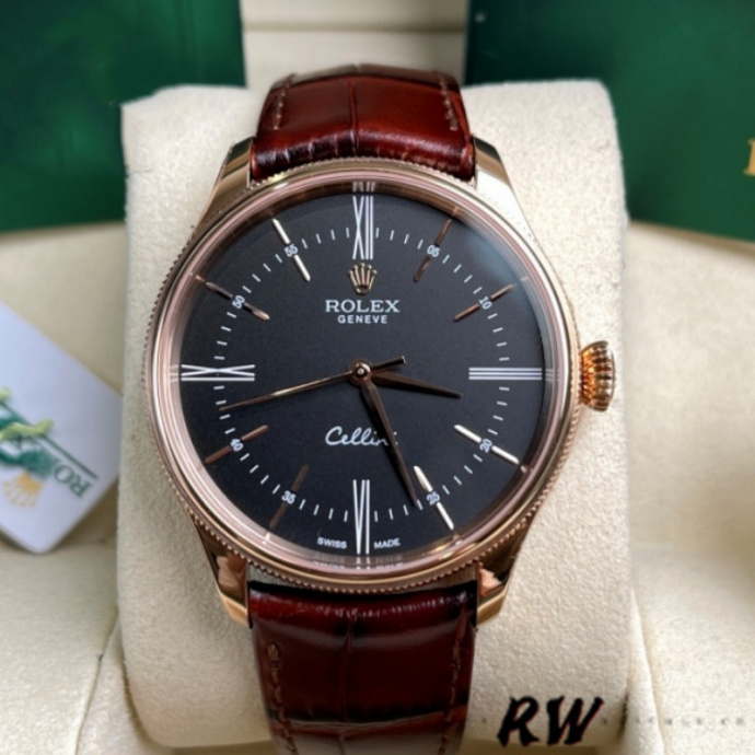 rolex cellini time 50505 brown leather strap black dial 39mm mens replica watch1 rolex cellini time 50505 brown leather strap black dial 39mm mens replica watch1