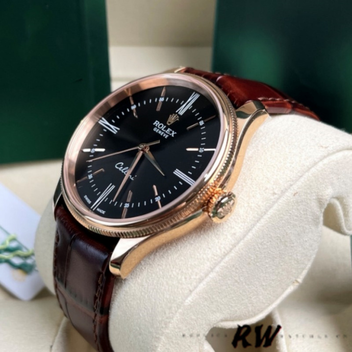 rolex cellini time 50505 brown leather strap black dial 39mm mens replica watch2 rolex cellini time 50505 brown leather strap black dial 39mm mens replica watch2