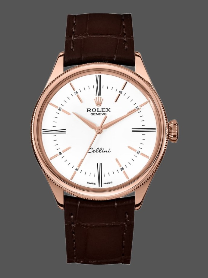 rolex cellini time 50505 brown leather strap white dial 39mm mens replica watch