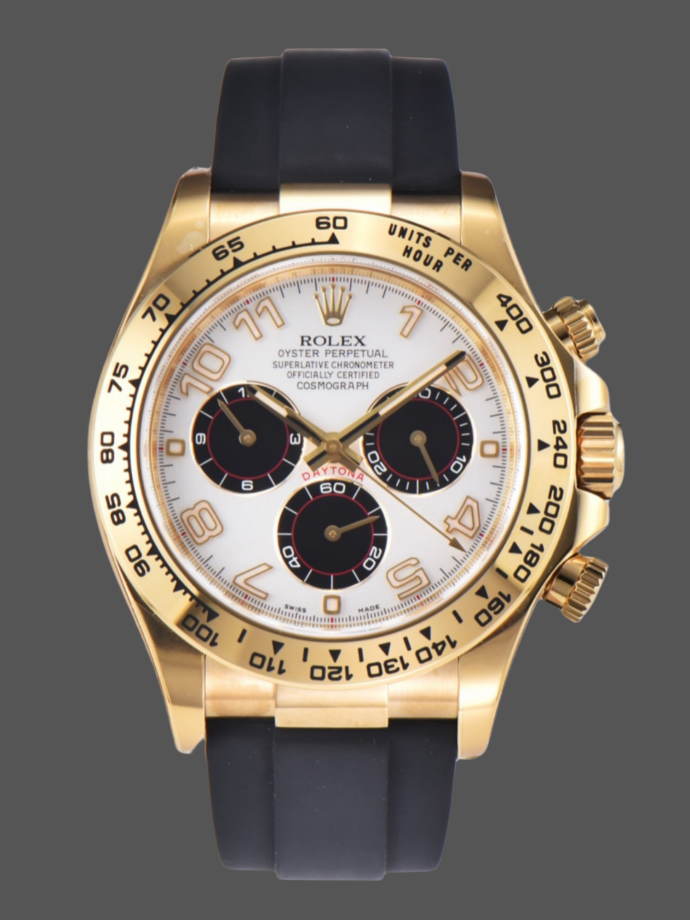 rolex cosmograph daytona yellow gold case silver dial 116518 men's