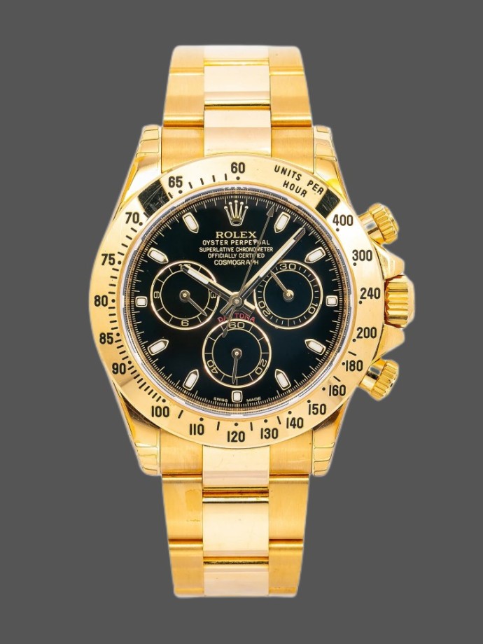 rolex daytona 116528 black dial yellow gold 40mm mens replica