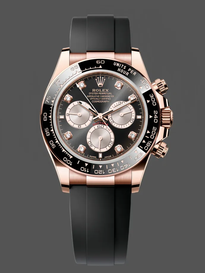 rolex daytona everose rubber 126515ln 0004 black dial diamond
