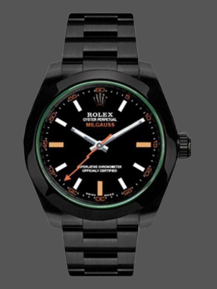 rolex milgauss 116400gv green crystal stainless steelpvd black