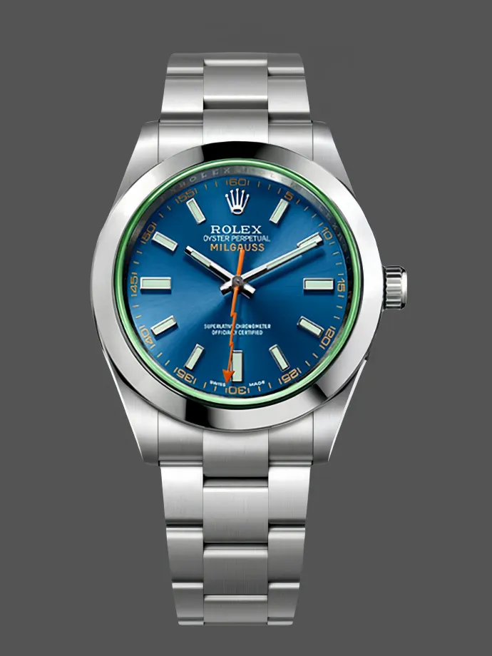 rolex milgauss 116400gv stainless steel z blue dial 40mm mens