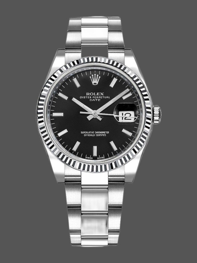 rolex oyster perpetual date 115234 black dial 34mm unisex replica