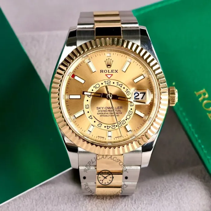 rolex sky dweller 326933 champagne dial stainless steel1 rolex sky dweller 326933 champagne dial stainless steel1