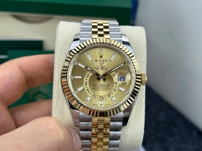 rolex sky dweller 326933 stainless steel yellow gold champagne dial1 rolex sky dweller 326933 stainless steel yellow gold champagne dial1