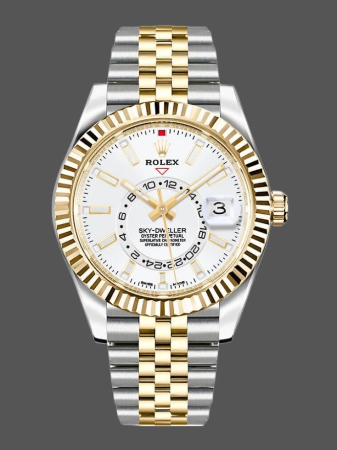 rolex sky dweller 326933 stainless steel yellow gold white dial 42mm