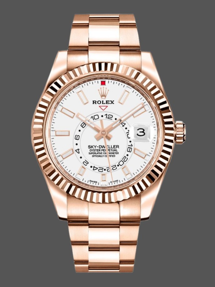rolex sky dweller 326935 rose gold white dial 42mm mens replica watch
