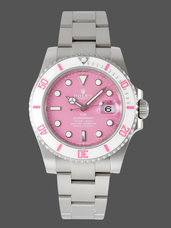rolex diw submariner date 116610 limited edition full 904l pink dial 40mm