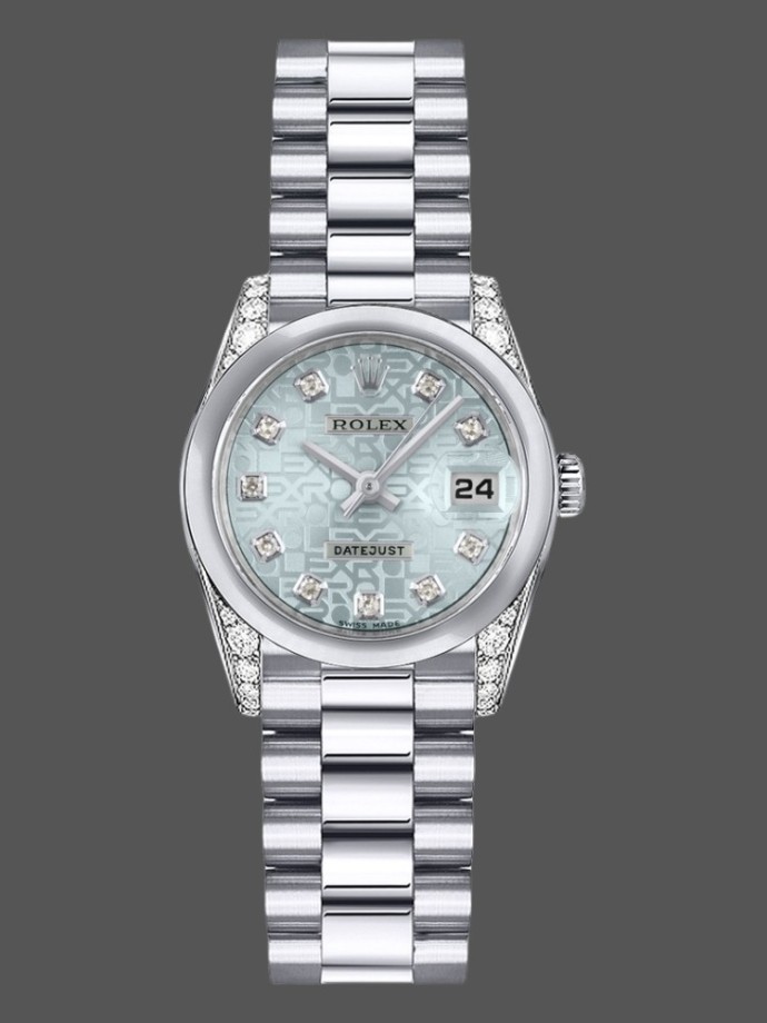 rolex datejust 179269 ice blue jubilee dial diamond lugs 26mm lady replica watch
