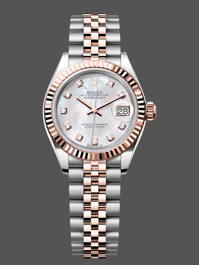 rolex datejust 28mm stainless steel and everose gold 279171 0013 mop diamond jubilee