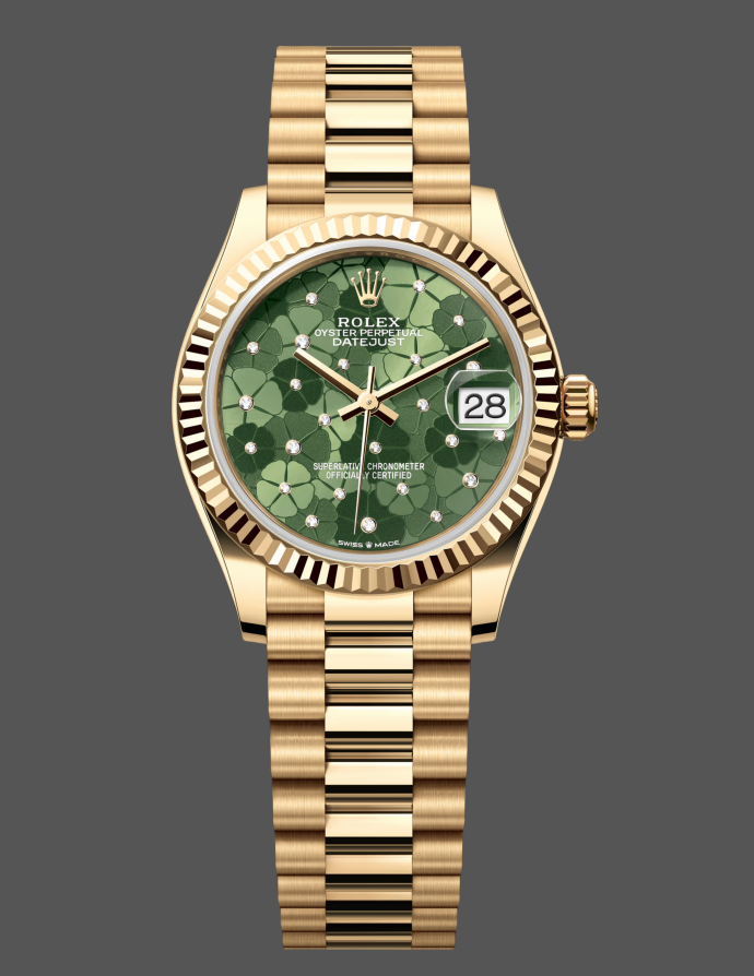 rolex datejust 31mm yellow gold 278278 olive green floral president m278278 0046