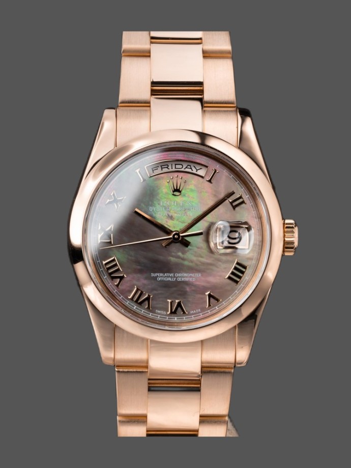 rolex day date 118205 mop roman numeral dial 36mm unisex replica