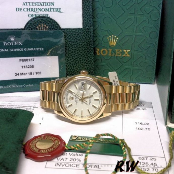 rolex day date 118208 white dial 36mm unisex replica watch4 rolex day date 118208 white dial 36mm unisex replica watch4