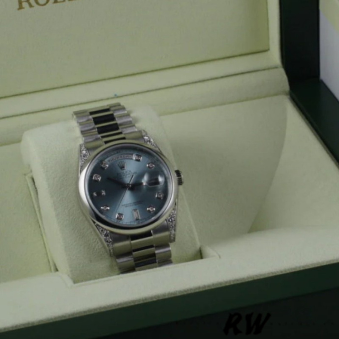 rolex day date 118296 platinum ice blue dial diamond 36mm unisex3 rolex day date 118296 platinum ice blue dial diamond 36mm unisex3