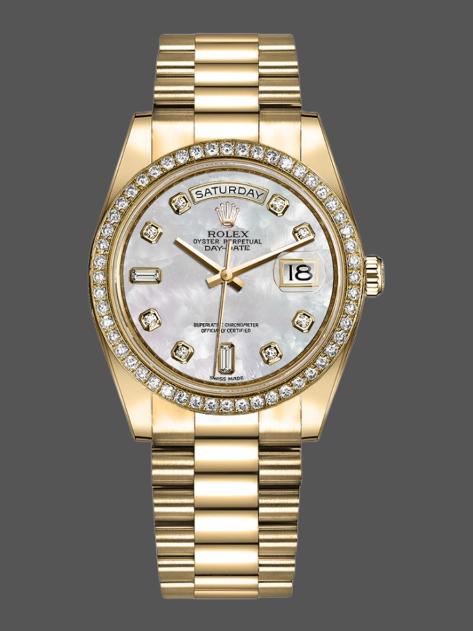 rolex day date 128348rbr mop yellow gold 36mm unisex replica watch