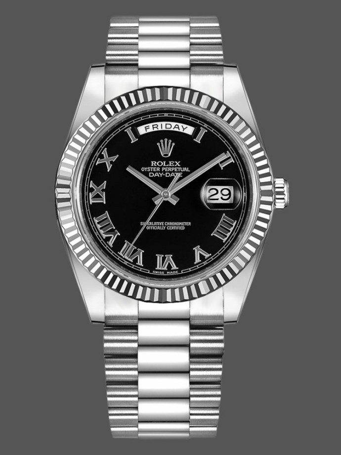 rolex day date 218239 black roman numerals dial white gold 41mm