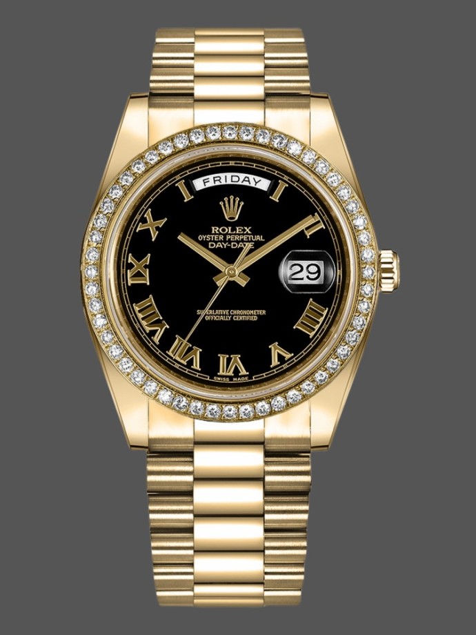 rolex day date 218348 black roman dial 41mm mens replica watch