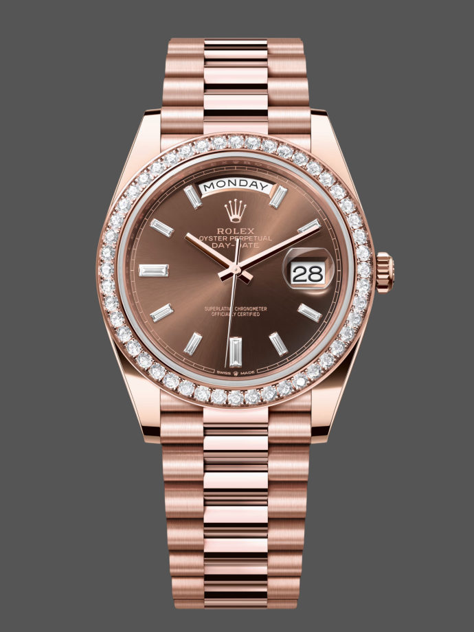 rolex day date 228345rbr chocolate brown diamond dial diamond bezel 40mm mens replica watch