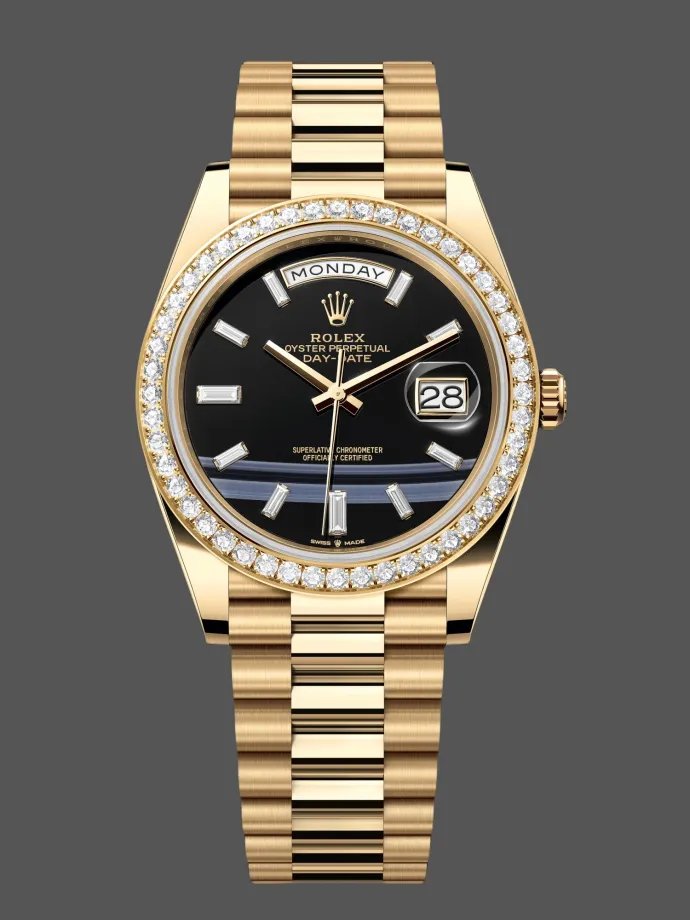 rolex day date 228348rbr 0039 black diamond dial diamond bezel 40mm