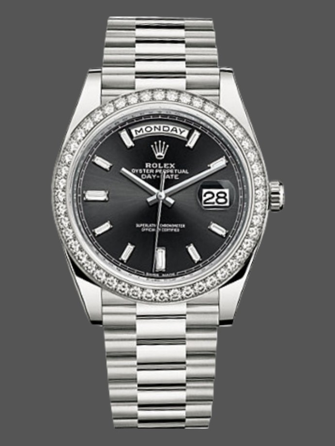 rolex day date 228349rbr black dial diamond bezel 40mm mens replica