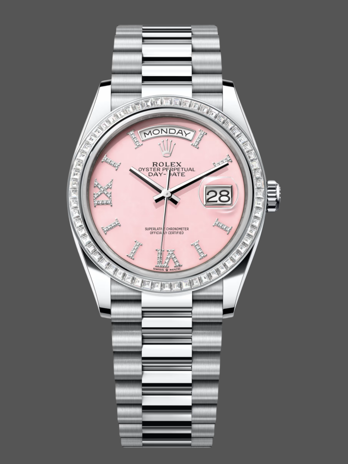 rolex day date 36 platinum pink opal diamond set roman dial diamond rolex day date 36 platinum pink opal diamond set roman dial diamond