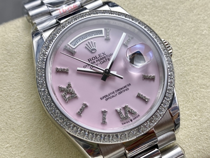 rolex day date 36 platinum pink opal diamond set roman dial diamond3 rolex day date 36 platinum pink opal diamond set roman dial diamond3