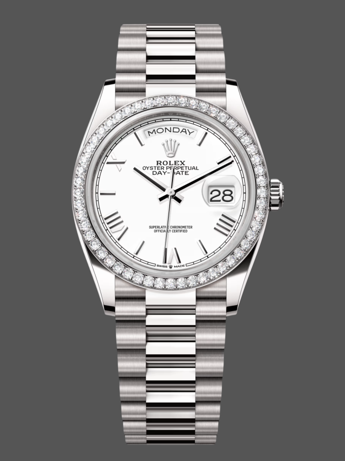 rolex day date 36 white gold diamond bezel white dial m128399tbr 0019 rolex day date 36 white gold diamond bezel white dial m128399tbr 0019