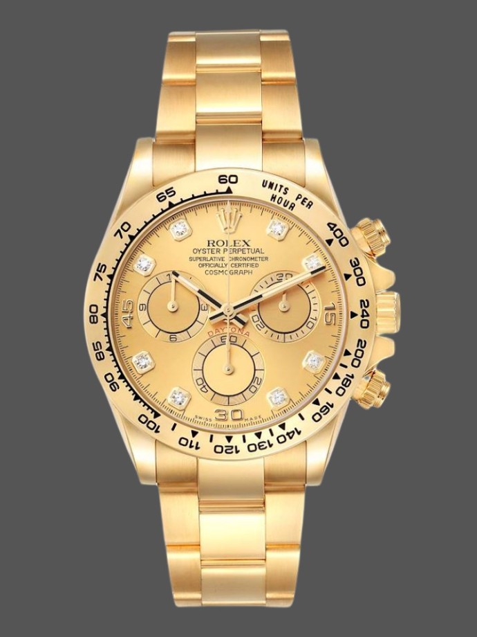 rolex daytona 116508 yellow gold champagne diamond dial 40mm