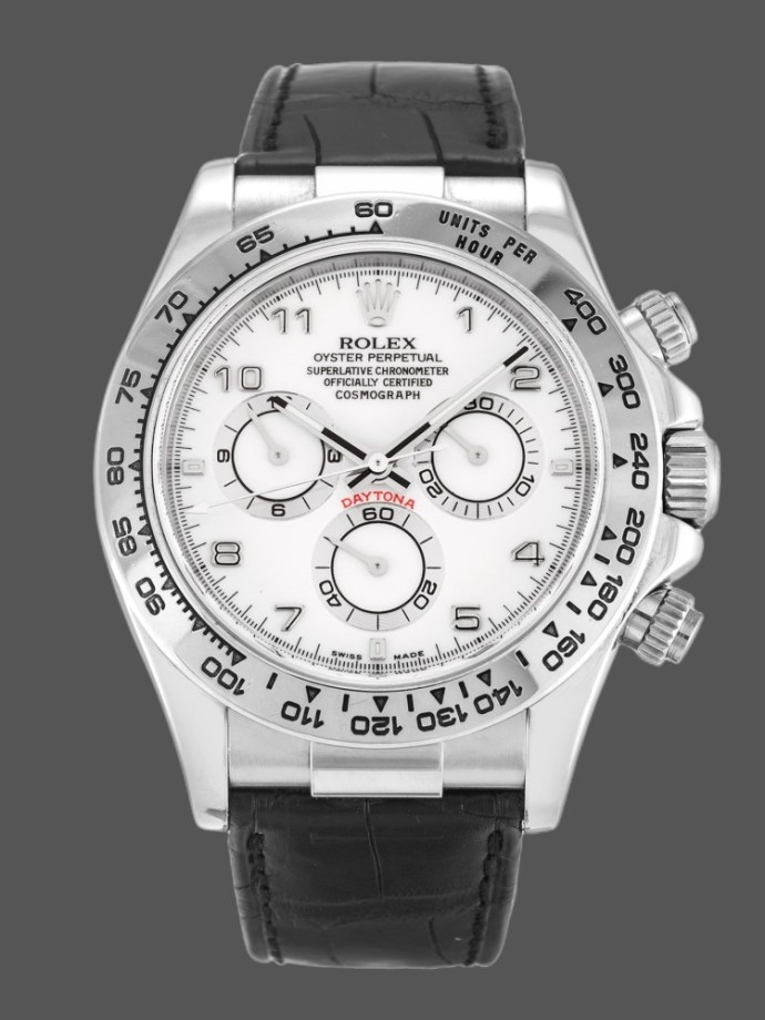 rolex daytona 116519 white arabic dial black leather strap 40mm mens