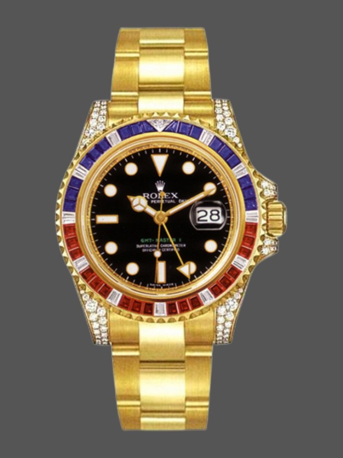 rolex gmt master ii 116758 oyster bracelet black dial diamonds