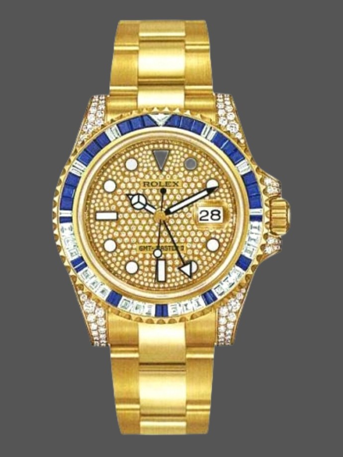 rolex gmt master ii 116758 yellow gold pave dial 40mm mens replica
