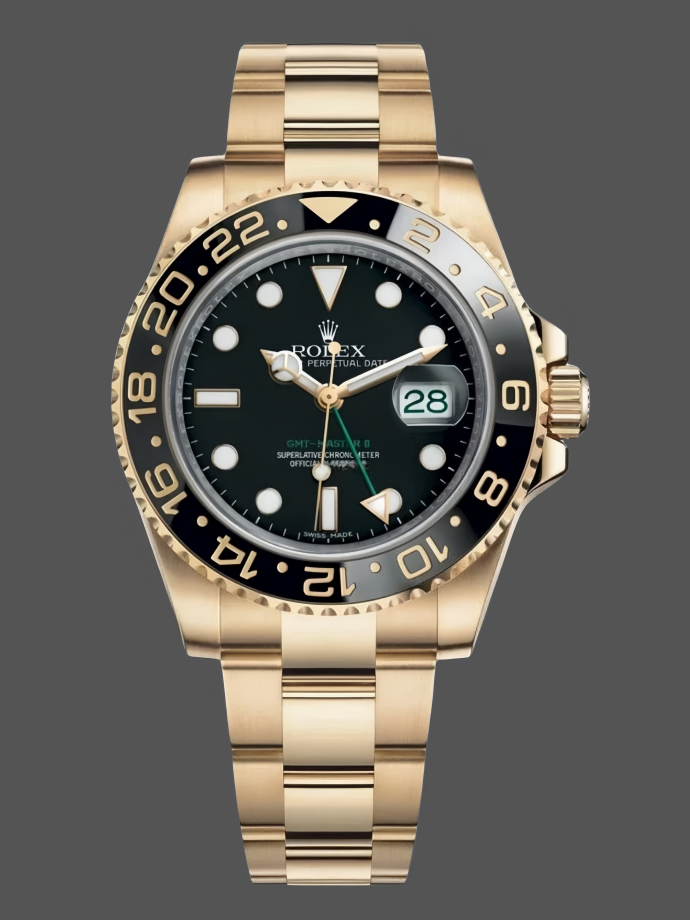 rolex gmt master ii 40mm black dial 116718ln 18k yellow gold