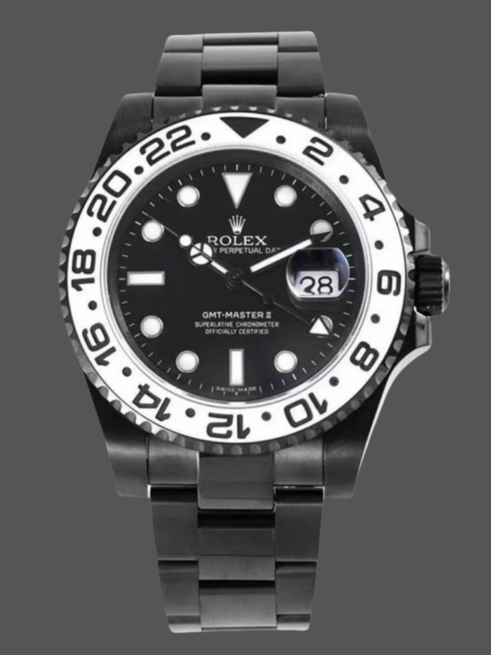 rolex gmt master ii black pvddlc coated black dial stainless steel