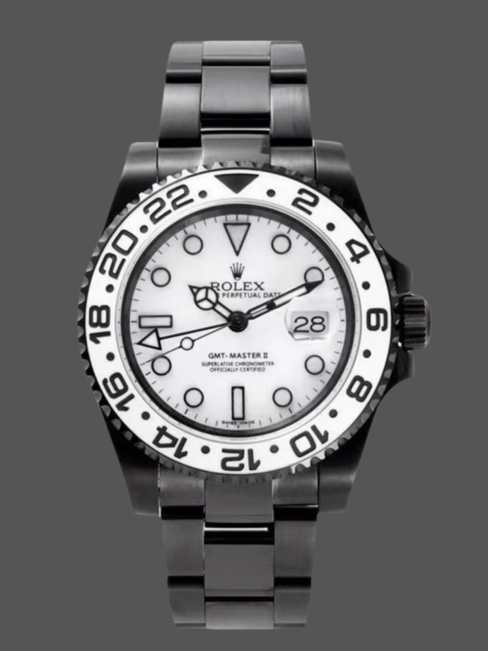 rolex gmt master ii black pvddlc coated white dial stainless steel