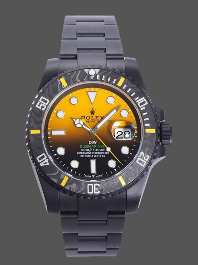rolex submariner 116610 pvd dlc stainless steel carbon fiber bezel yellow & black dial