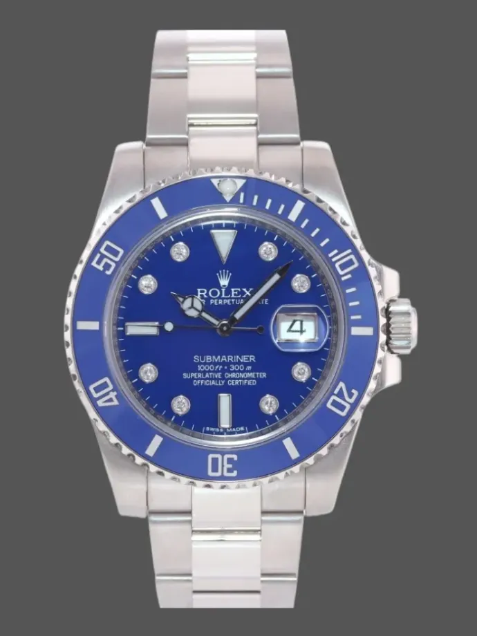 rolex submariner 16610 stainless steel blue bezel diamond dial 40mm mens replica watch