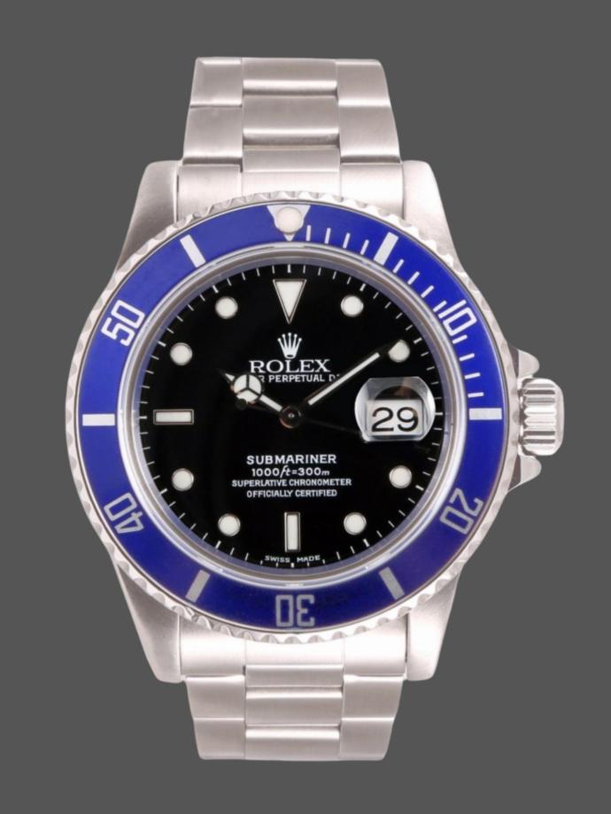 rolex submariner date 16610 blue ceramic black dial 40mm mens replica watch
